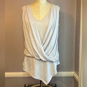 White House Black Market light gray textured sleeveless asymmetrical draped top